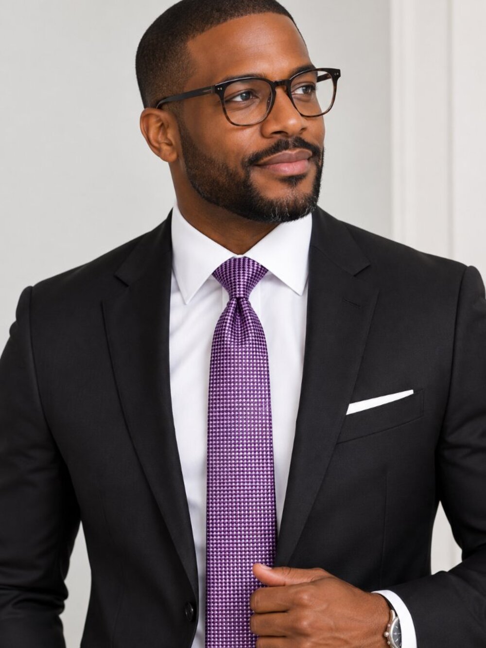 Polished! Van Heusen Purple & Black Textured Silk Tie – 100% Silk